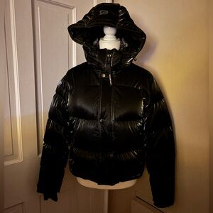 Aritzia Hi-Gloss Black Super Puff Jacket, Size Small